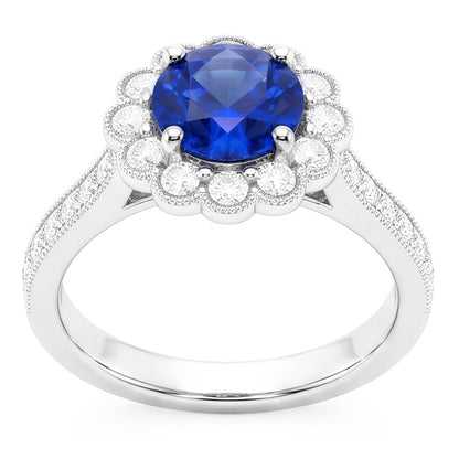 Natural Real ( Not Lab Grown )  Womens Halo Flower Style Blue Sapphire Ring 3 Carats Cathedral Setting