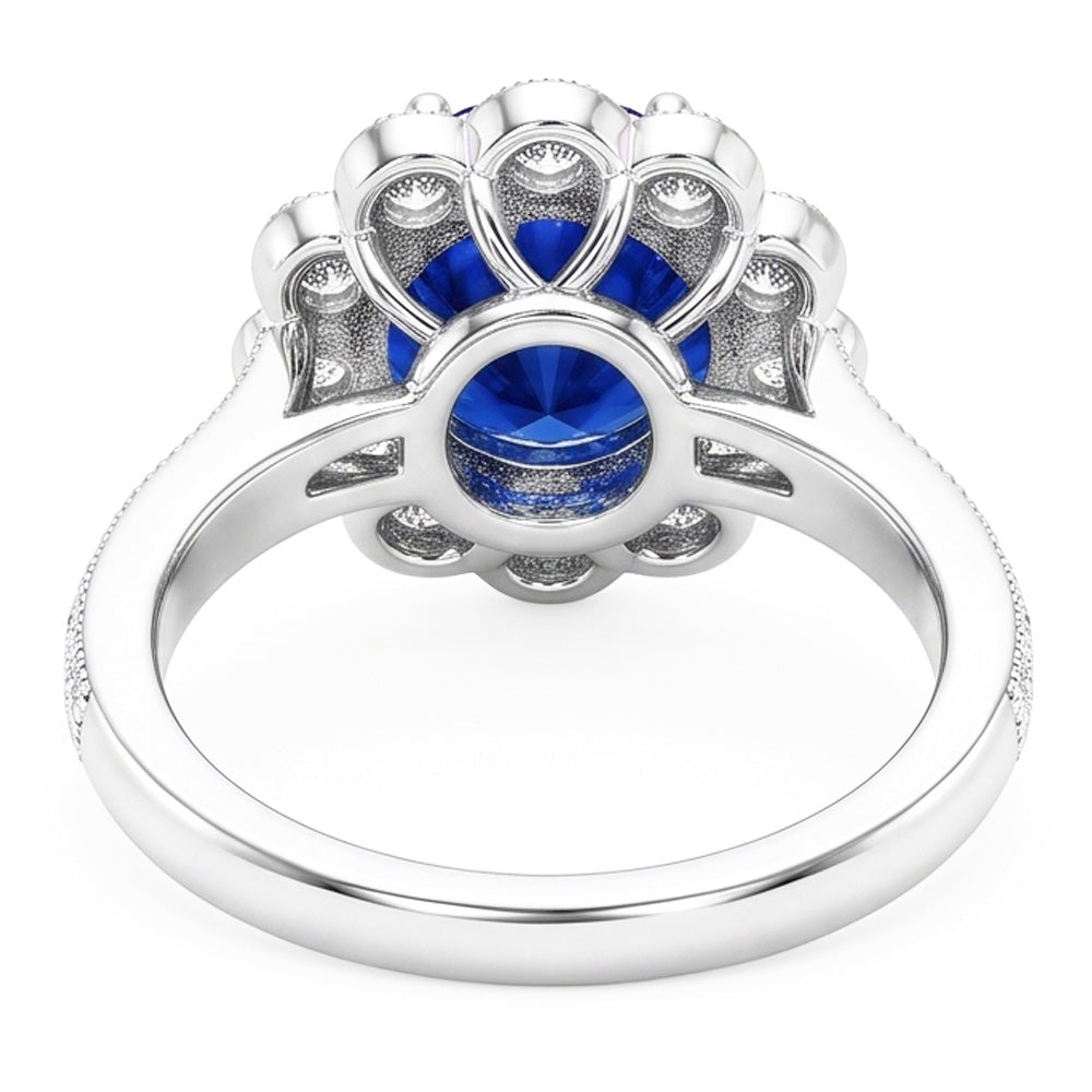 Natural Real ( Not Lab Grown )  Womens Halo Flower Style Blue Sapphire Ring 3 Carats Cathedral Setting