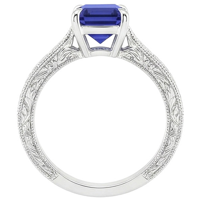 Natural Real ( Not Lab Grown )  Womens Solitaire Ring Emerald Blue Sapphire Filigree Shank 2.50 Carats