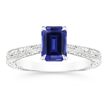 Natural Real ( Not Lab Grown )  Womens Solitaire Ring Emerald Blue Sapphire Filigree Shank 2.50 Carats