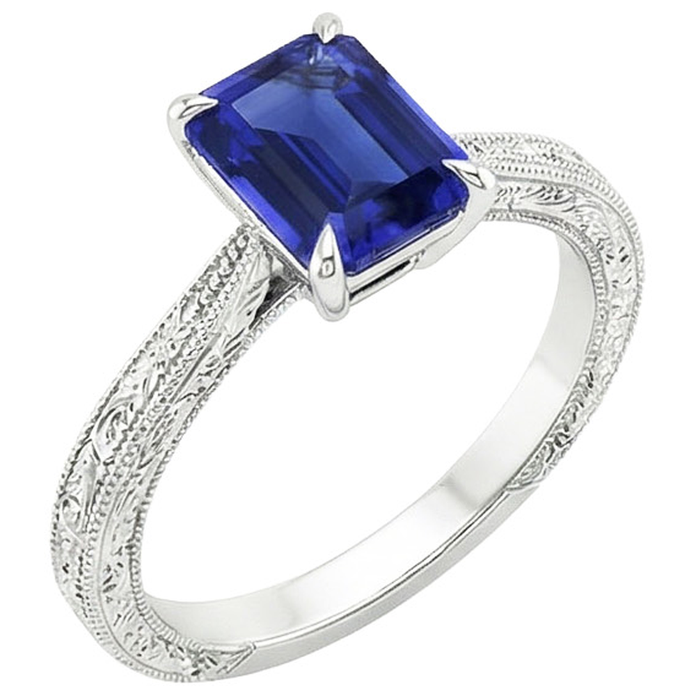 Natural Real ( Not Lab Grown )  Womens Solitaire Ring Emerald Blue Sapphire Filigree Shank 2.50 Carats