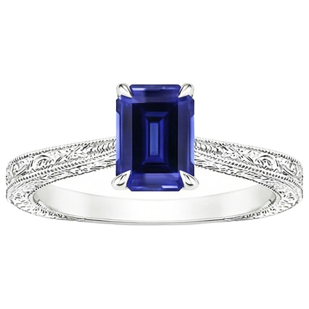 Natural Real ( Not Lab Grown )  Womens Solitaire Ring Emerald Blue Sapphire Filigree Shank 2.50 Carats