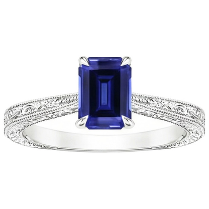 Natural Real ( Not Lab Grown )  Womens Solitaire Ring Emerald Blue Sapphire Filigree Shank 2.50 Carats