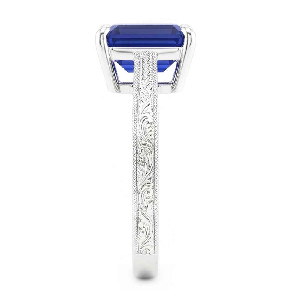 Natural Real ( Not Lab Grown )  Womens Solitaire Ring Emerald Blue Sapphire Filigree Shank 2.50 Carats