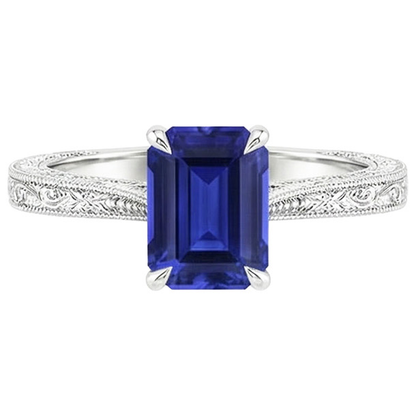 Natural Real ( Not Lab Grown )  Womens Solitaire Ring Emerald Blue Sapphire Filigree Shank 2.50 Carats