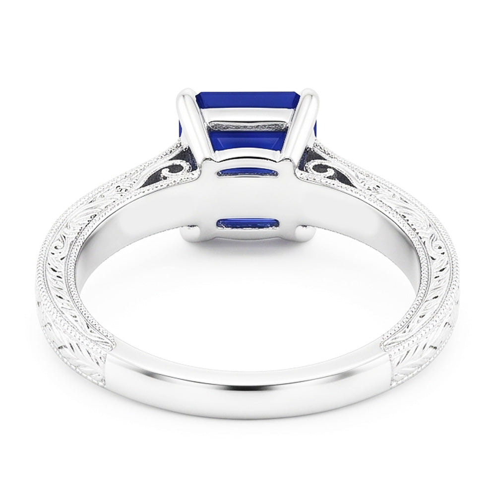 Natural Real ( Not Lab Grown )  Womens Solitaire Ring Emerald Blue Sapphire Filigree Shank 2.50 Carats