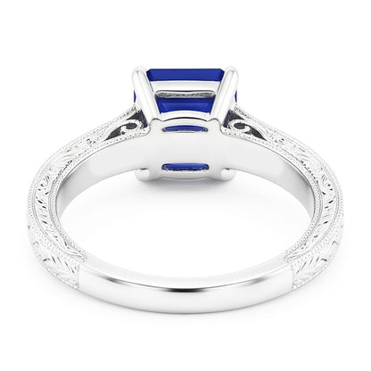 Natural Real ( Not Lab Grown )  Womens Solitaire Ring Emerald Blue Sapphire Filigree Shank 2.50 Carats
