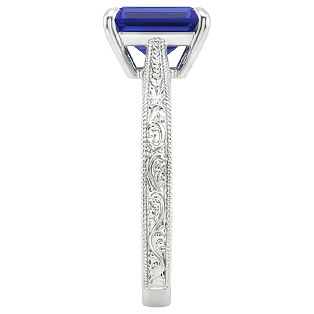Natural Real ( Not Lab Grown )  Womens Solitaire Ring Emerald Blue Sapphire Filigree Shank 2.50 Carats