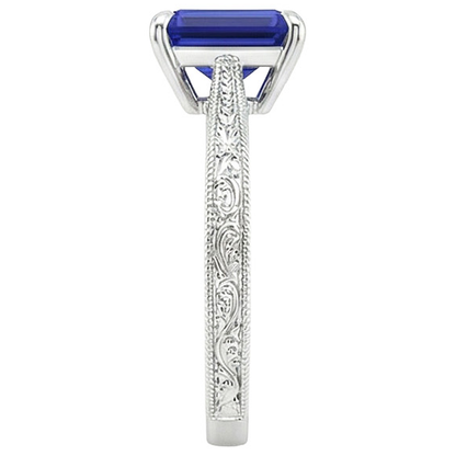 Natural Real ( Not Lab Grown )  Womens Solitaire Ring Emerald Blue Sapphire Filigree Shank 2.50 Carats