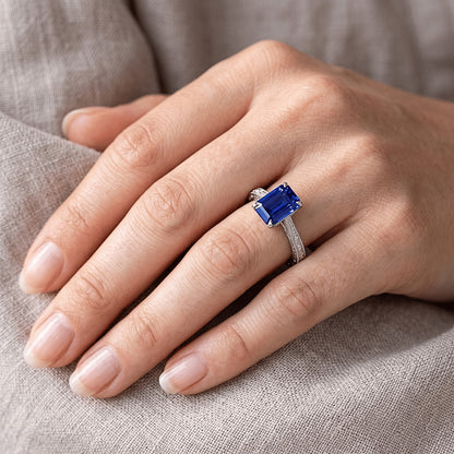 Natural Real ( Not Lab Grown )  Womens Solitaire Ring Emerald Blue Sapphire Filigree Shank 2.50 Carats