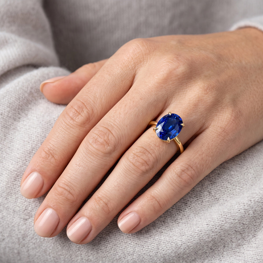 Natural Real ( Not Lab Grown )  Yellow Gold 4 Carat Sapphire Engagement Ring