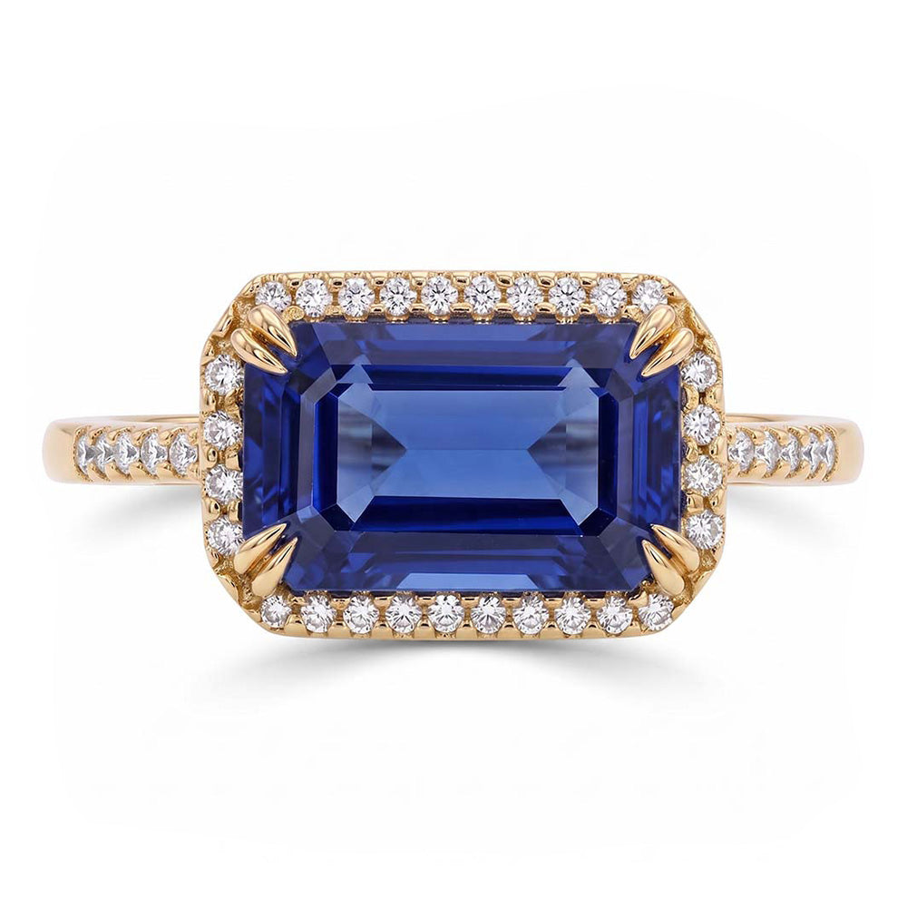 Natural Real ( Not Lab Grown )  Yellow Gold Halo Emerald Ceylon Sapphire Wedding Ring 4.50 Carats