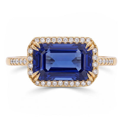 Natural Real ( Not Lab Grown )  Yellow Gold Halo Emerald Ceylon Sapphire Wedding Ring 4.50 Carats