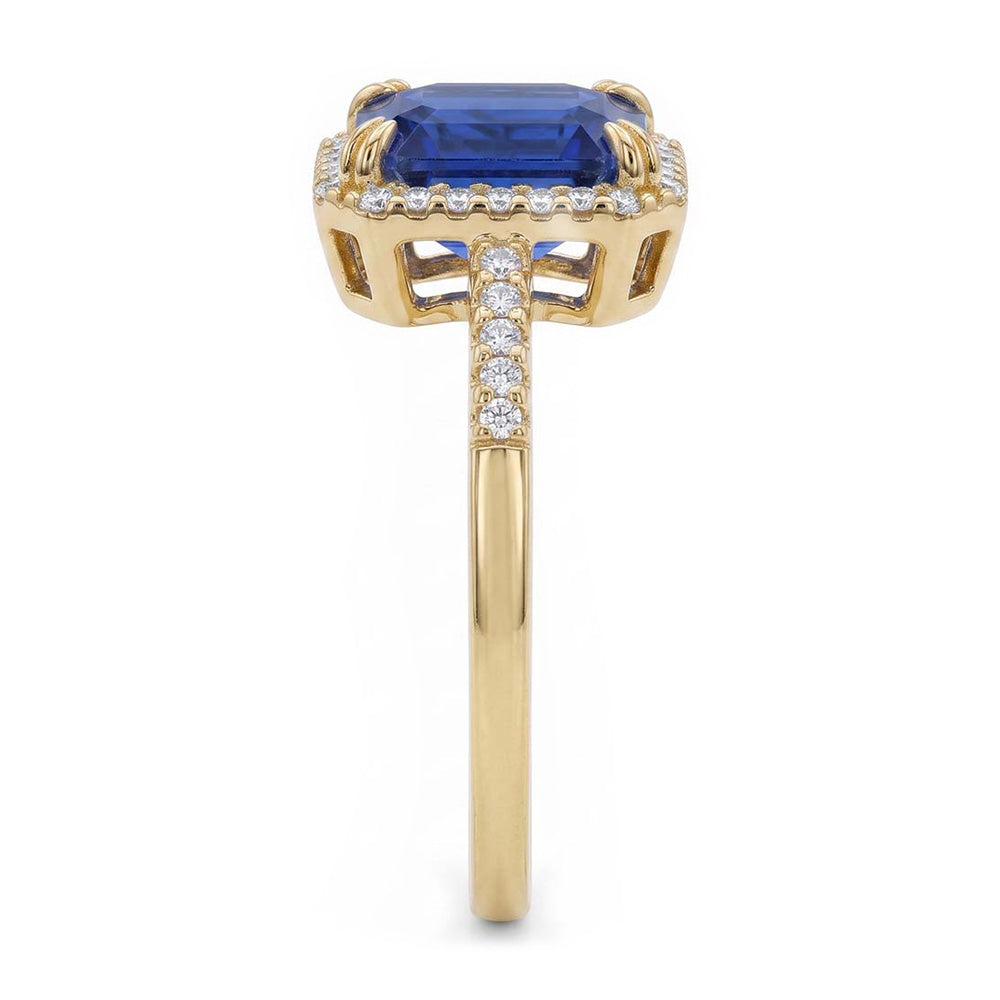 Natural Real ( Not Lab Grown )  Yellow Gold Halo Emerald Ceylon Sapphire Wedding Ring 4.50 Carats
