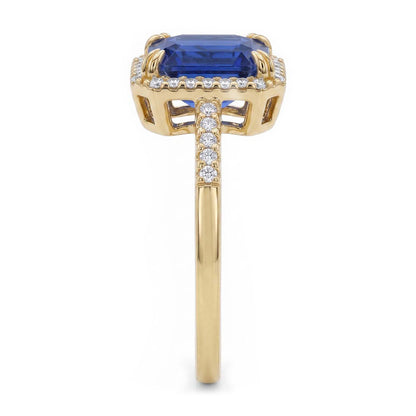 Natural Real ( Not Lab Grown )  Yellow Gold Halo Emerald Ceylon Sapphire Wedding Ring 4.50 Carats
