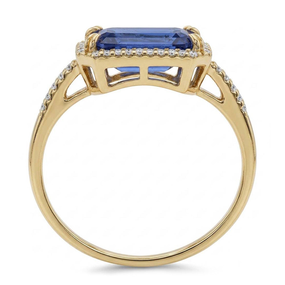 Natural Real ( Not Lab Grown )  Yellow Gold Halo Emerald Ceylon Sapphire Wedding Ring 4.50 Carats
