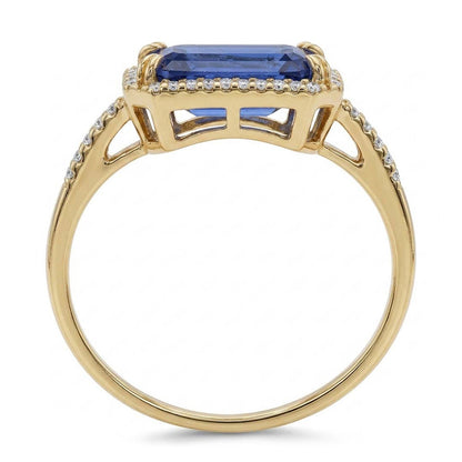 Natural Real ( Not Lab Grown )  Yellow Gold Halo Emerald Ceylon Sapphire Wedding Ring 4.50 Carats