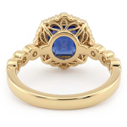 Natural Real ( Not Lab Grown )  Yellow Gold Halo Ring Flower Style Asscher Blue Sapphire 4.50 Carats