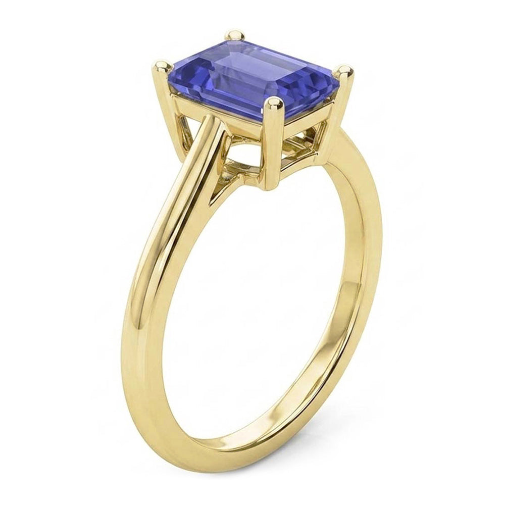 Natural Real ( Not Lab Grown )  Yellow Gold Solitaire Ring Emerald Ceylon Sapphire Gemstone 2 Carats