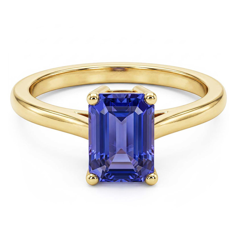 Natural Real ( Not Lab Grown )  Yellow Gold Solitaire Ring Emerald Ceylon Sapphire Gemstone 2 Carats