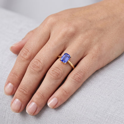 Natural Real ( Not Lab Grown )  Yellow Gold Solitaire Ring Emerald Ceylon Sapphire Gemstone 2 Carats