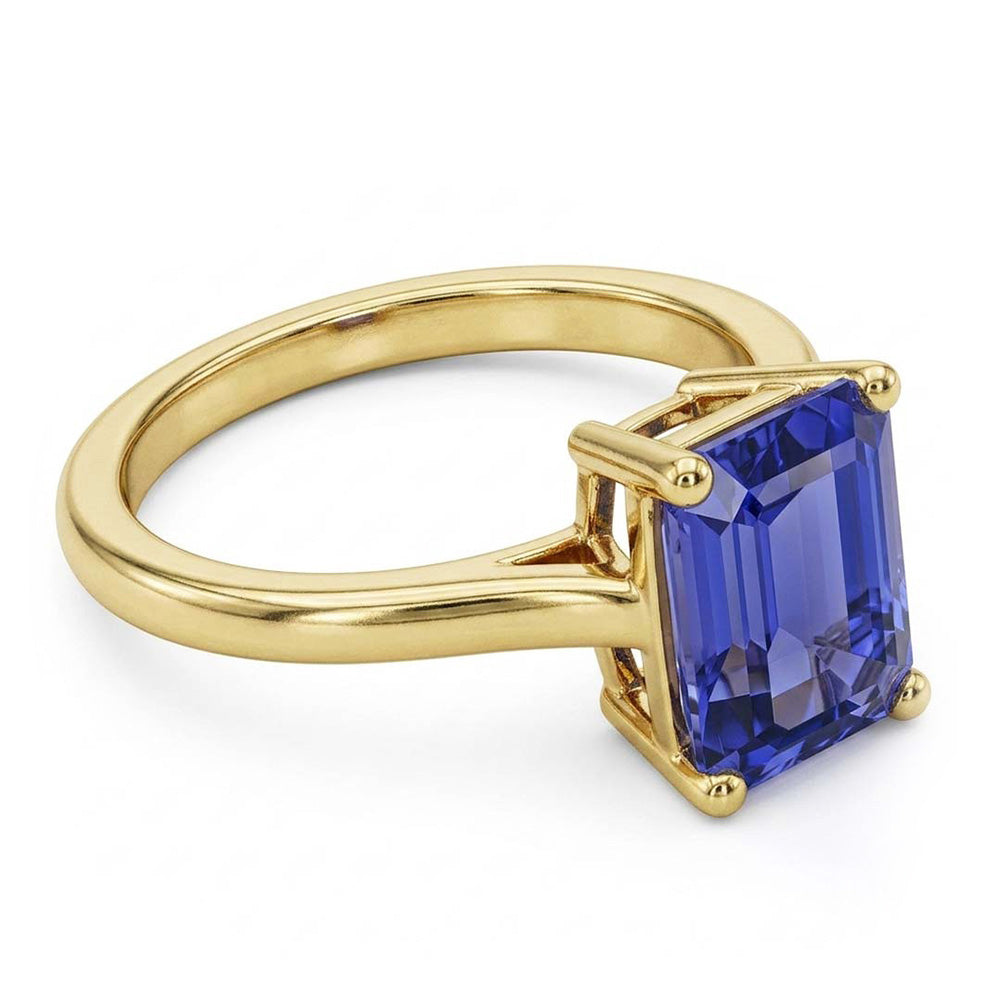 Natural Real ( Not Lab Grown )  Yellow Gold Solitaire Ring Emerald Ceylon Sapphire Gemstone 2 Carats