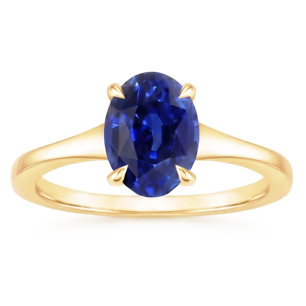 Natural Real ( Not Lab Grown )  Yellow Gold Solitaire Ring Oval Sri Lankan Sapphire 3 Carats