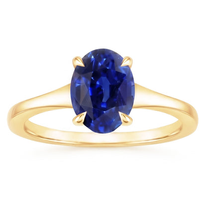 Natural Real ( Not Lab Grown )  Yellow Gold Solitaire Ring Oval Sri Lankan Sapphire 3 Carats