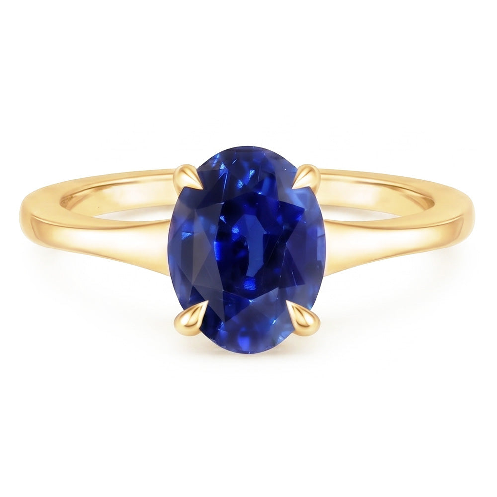 Natural Real ( Not Lab Grown )  Yellow Gold Solitaire Ring Oval Sri Lankan Sapphire 3 Carats