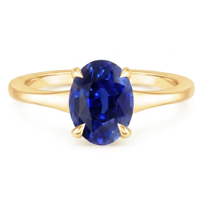 Natural Real ( Not Lab Grown )  Yellow Gold Solitaire Ring Oval Sri Lankan Sapphire 3 Carats