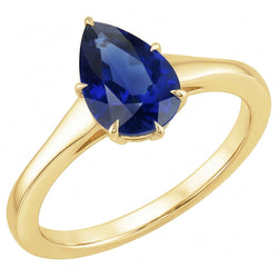 Natural Real ( Not Lab Grown )  Yellow Gold Solitaire Ring Teardrop Style Ceylon Sapphire 2.50 Carats