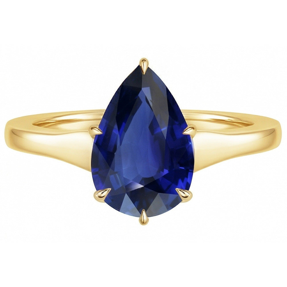 Natural Real ( Not Lab Grown )  Yellow Gold Solitaire Ring Teardrop Style Ceylon Sapphire 2.50 Carats