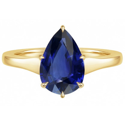 Natural Real ( Not Lab Grown )  Yellow Gold Solitaire Ring Teardrop Style Ceylon Sapphire 2.50 Carats