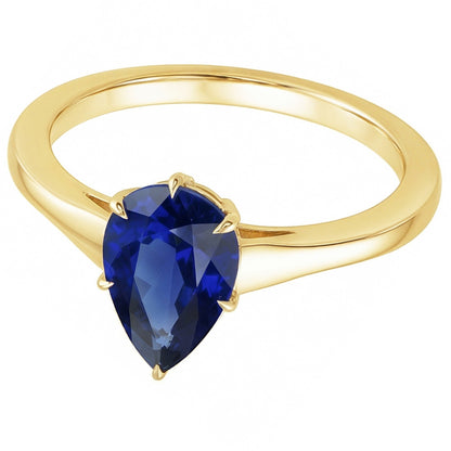 Natural Real ( Not Lab Grown )  Yellow Gold Solitaire Ring Teardrop Style Ceylon Sapphire 2.50 Carats