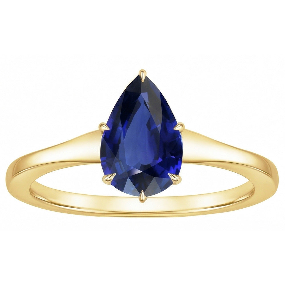 Natural Real ( Not Lab Grown )  Yellow Gold Solitaire Ring Teardrop Style Ceylon Sapphire 2.50 Carats