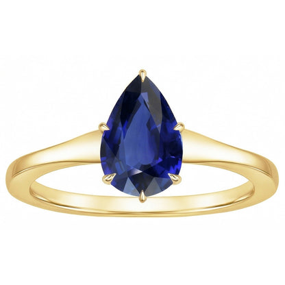 Natural Real ( Not Lab Grown )  Yellow Gold Solitaire Ring Teardrop Style Ceylon Sapphire 2.50 Carats