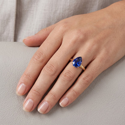 Natural Real ( Not Lab Grown )  Yellow Gold Solitaire Ring Teardrop Style Ceylon Sapphire 2.50 Carats