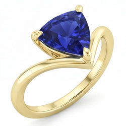 Natural Real ( Not Lab Grown )  Yellow Gold Solitaire Ring Trillion Sapphire 1.50 Carats Prong Set