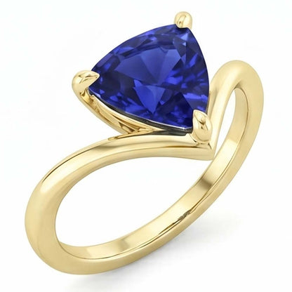 Natural Real ( Not Lab Grown )  Yellow Gold Solitaire Ring Trillion Sapphire 1.50 Carats Prong Set