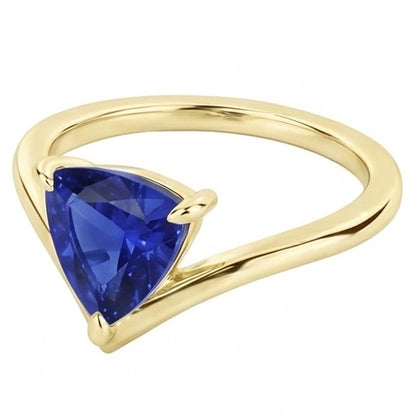 Natural Real ( Not Lab Grown )  Yellow Gold Solitaire Ring Trillion Sapphire 1.50 Carats Prong Set
