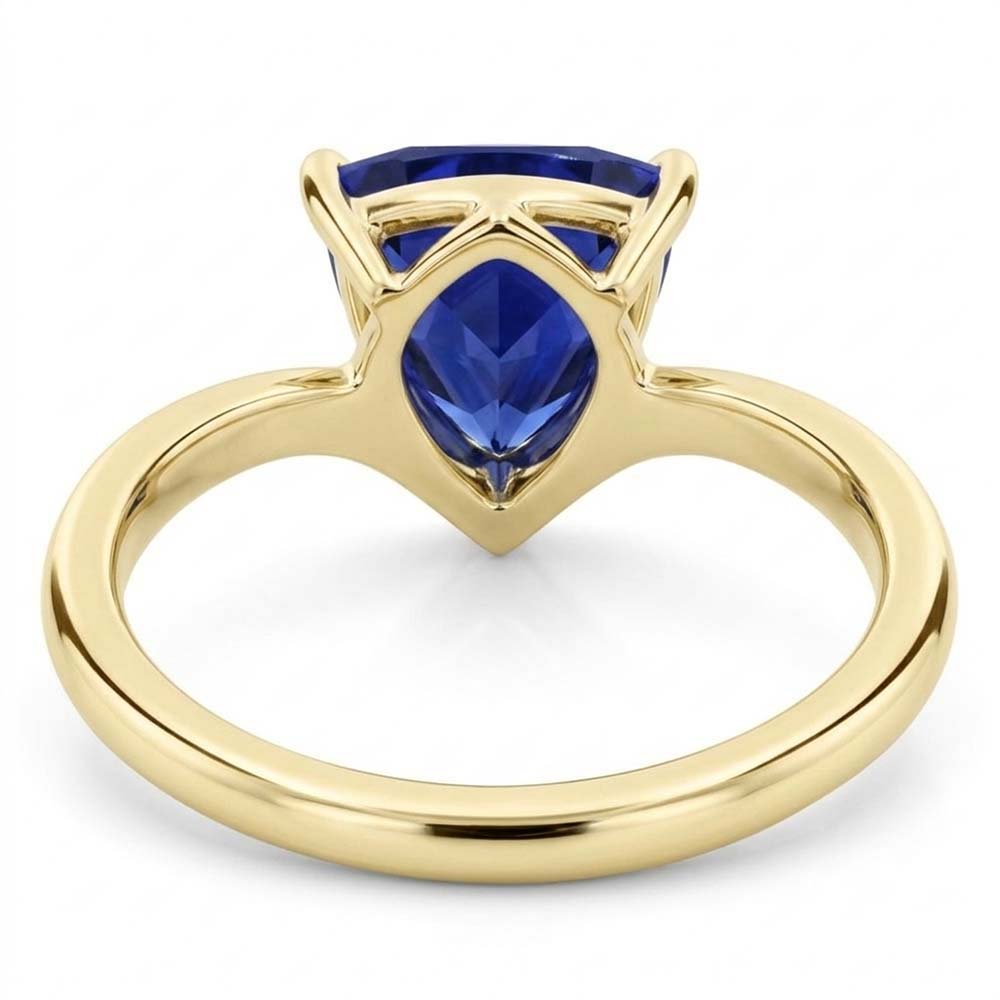 Natural Real ( Not Lab Grown )  Yellow Gold Solitaire Ring Trillion Sapphire 1.50 Carats Prong Set