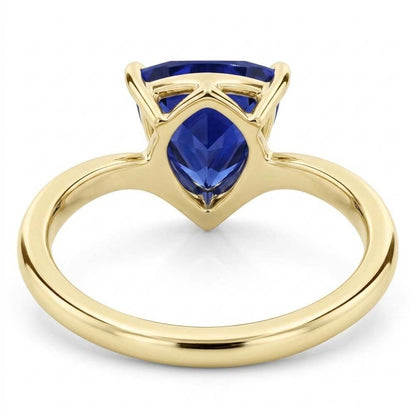 Natural Real ( Not Lab Grown )  Yellow Gold Solitaire Ring Trillion Sapphire 1.50 Carats Prong Set
