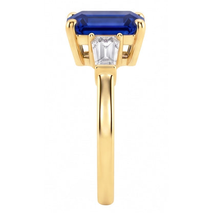 Natural Real ( Not Lab Grown )  Yellow Gold Three Stone Ring Emerald Blue Sapphire 2.50 Carats