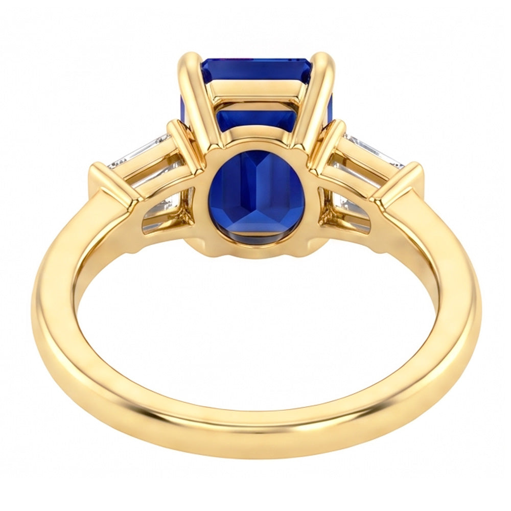 Natural Real ( Not Lab Grown )  Yellow Gold Three Stone Ring Emerald Blue Sapphire 2.50 Carats