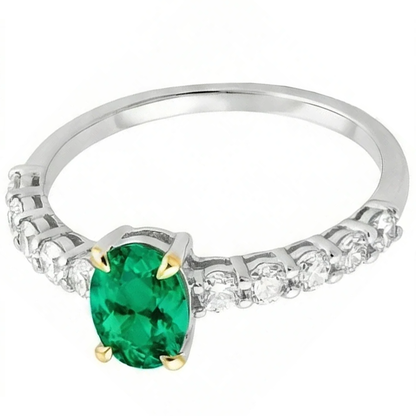Natural Real ( Not Lab Grown ) Zambian Gemstone Ring Oval Cut Green Emerald GIA Dainty