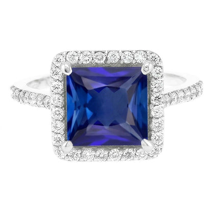 Natural Sapphire Princess Cut Engagement Ring