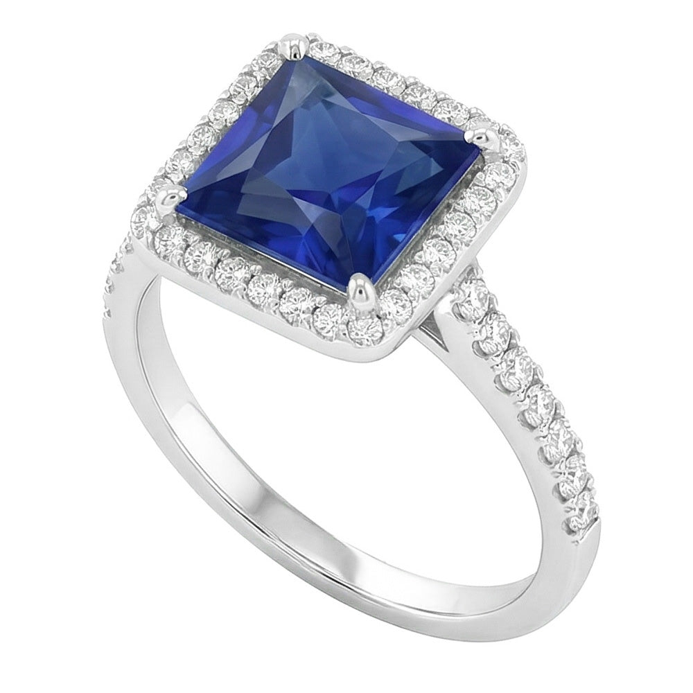 Natural Sapphire Princess Cut Engagement Ring