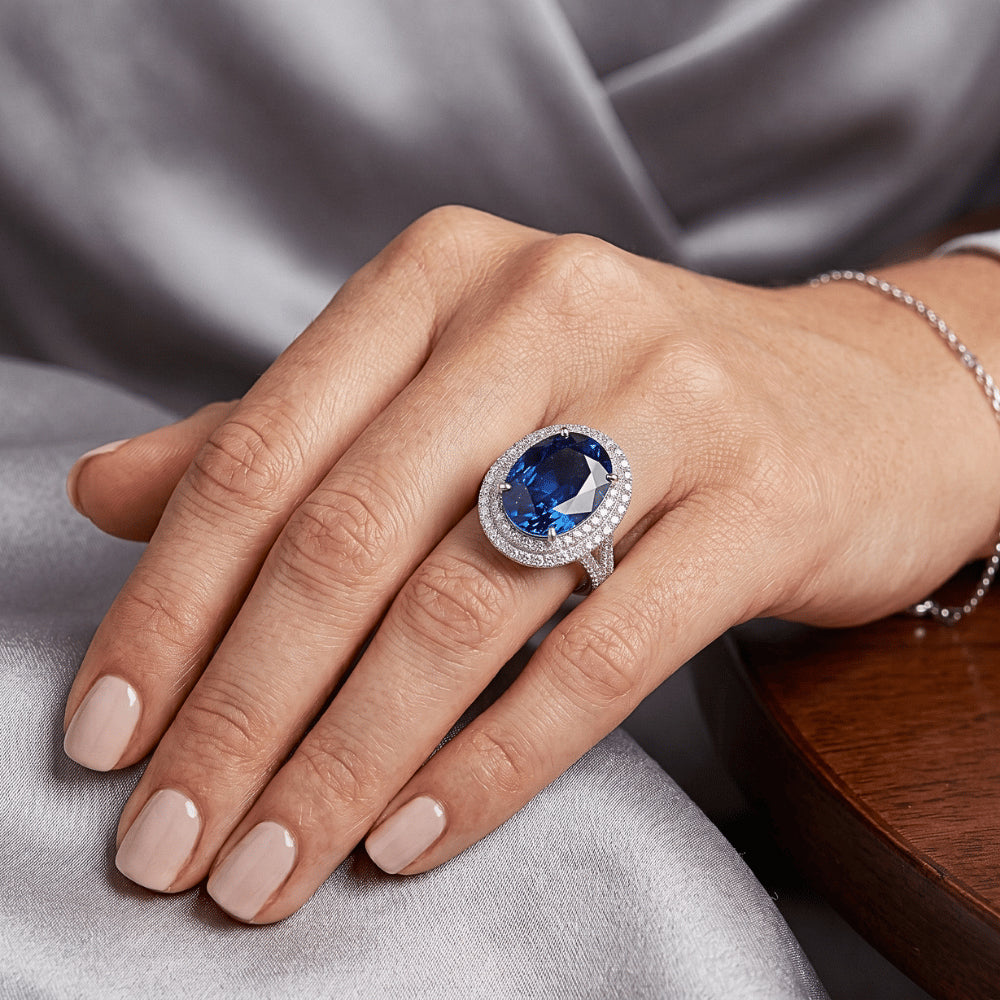 Natural Sapphire Ring 11.25ct - White Gold 14K