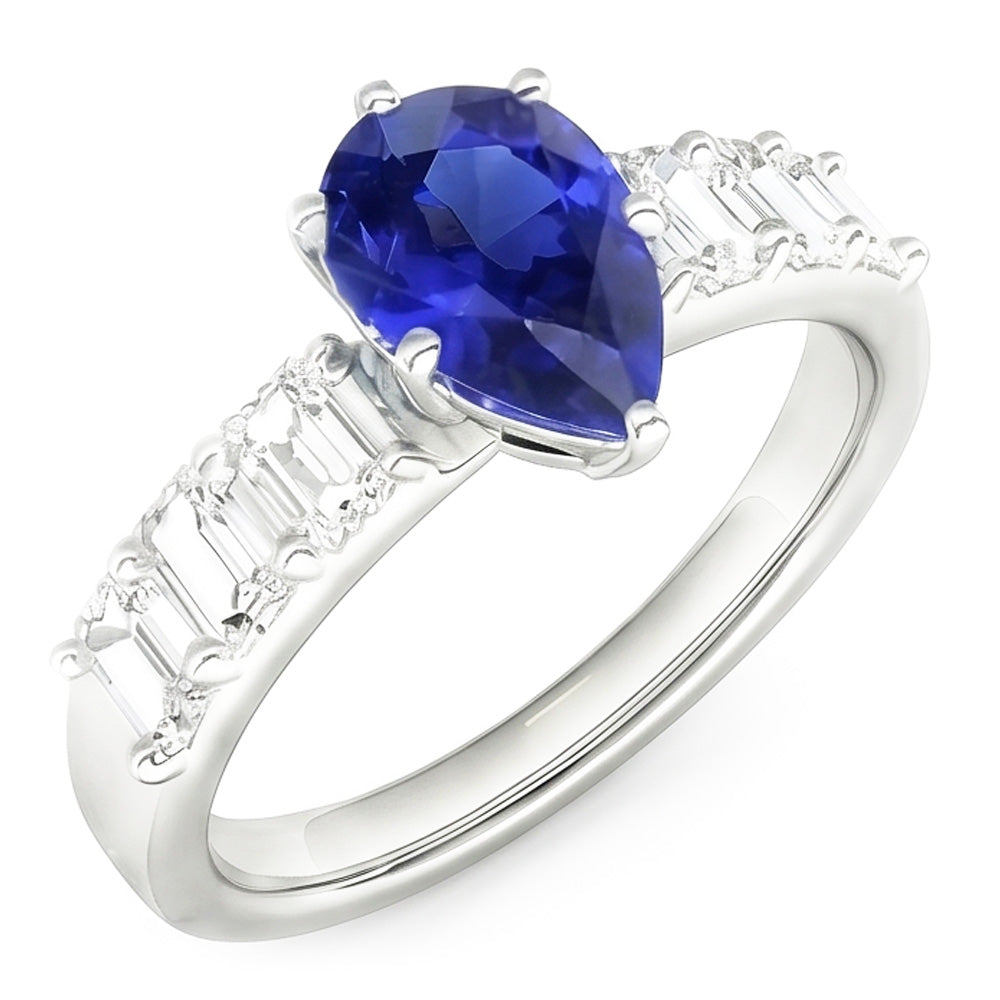 Natural Sapphire Ring 2.50ct - White Gold 14K