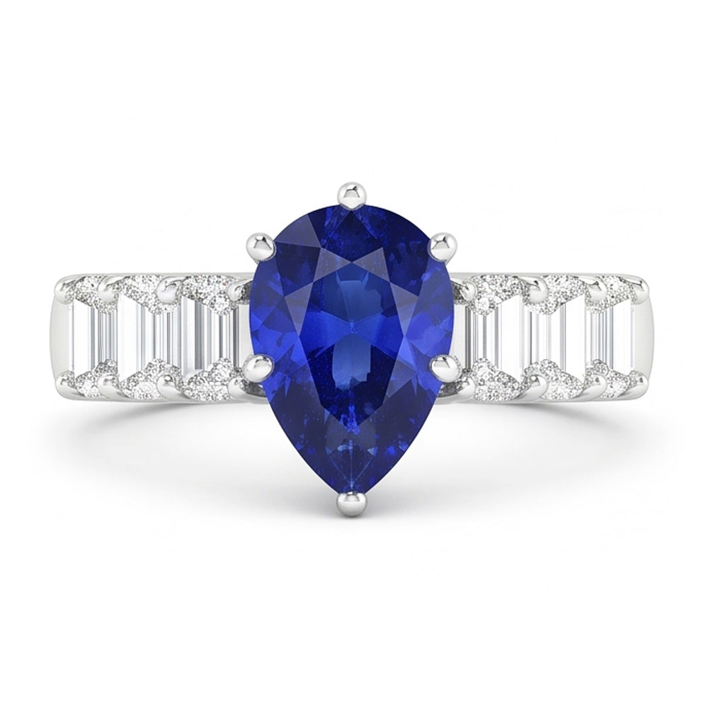 Natural Sapphire Ring 2.50ct - White Gold 14K